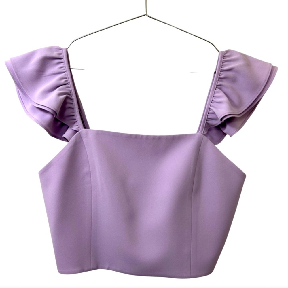 Alice + Olivia Purple Puff Sleeve Crop Top